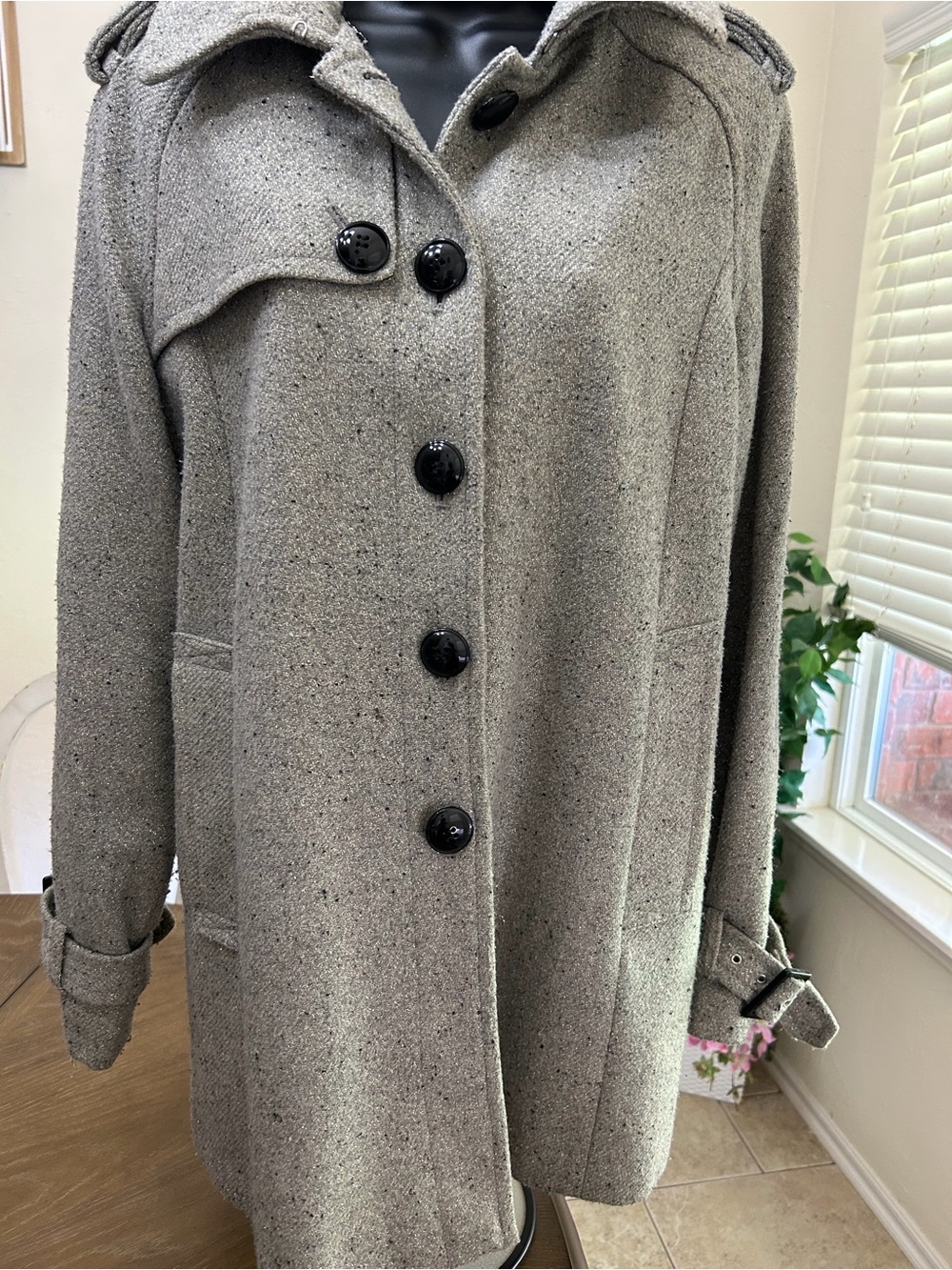 Worthington Women’s Large Gray Wool Blend Trench Coat Belted Peacoat Jacket